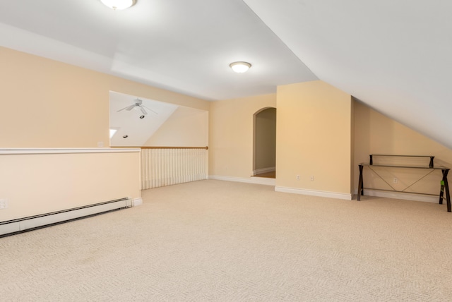 148 Hunter Way, Falmouth, ME 04105 - bonus room featuring lofted ceiling, carpet flooring, baseboard heating, and a ceiling fan