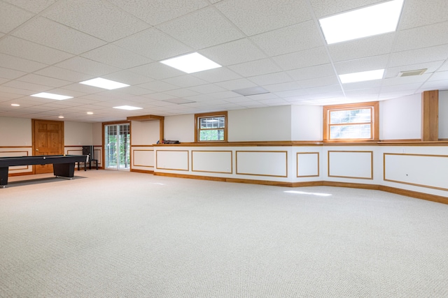 148 Hunter Way, Falmouth, ME 04105 - rec room featuring light colored carpet, a drop ceiling, and pool table