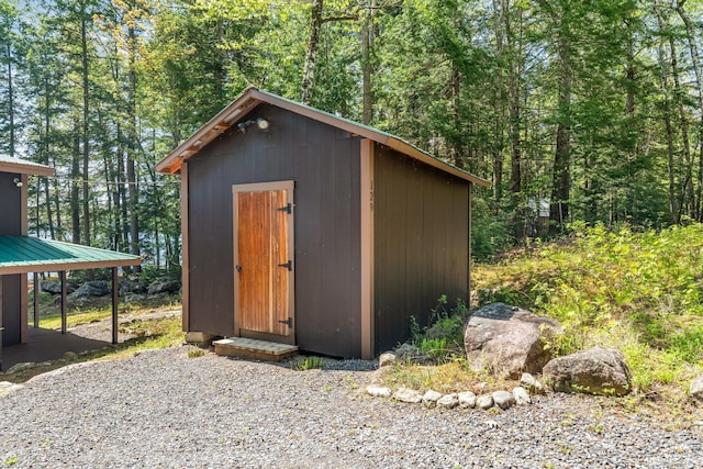 129 Diller Line Rd, Chesterville, ME 04938 - view of shed featuring a forest view
