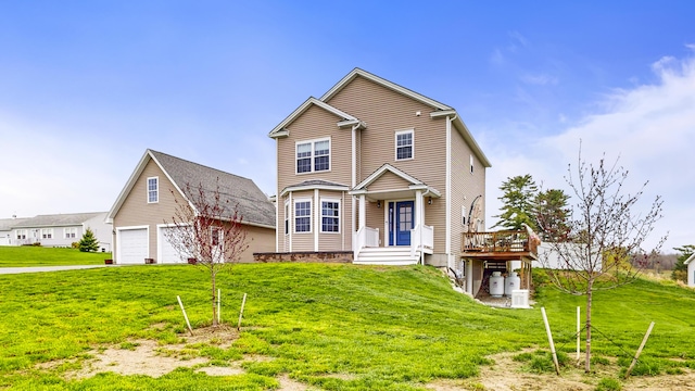 48 Lubear Way, Auburn, ME 04210 - traditional-style house featuring a front lawn, a wooden deck, and a garage
