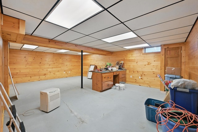 128 Capen Rd, Gardiner, ME 04345 - below grade area featuring wood walls and a drop ceiling