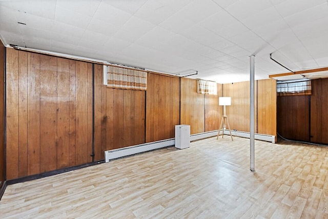 19 Fourth Ave, Augusta, ME 04330 - basement featuring wood finished floors, a baseboard heating unit, and wooden walls