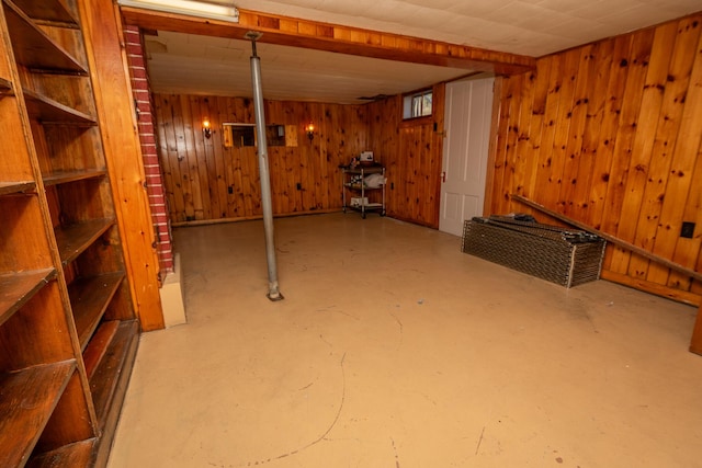 finished below grade area with wooden walls