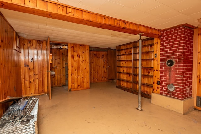 finished basement with wooden walls