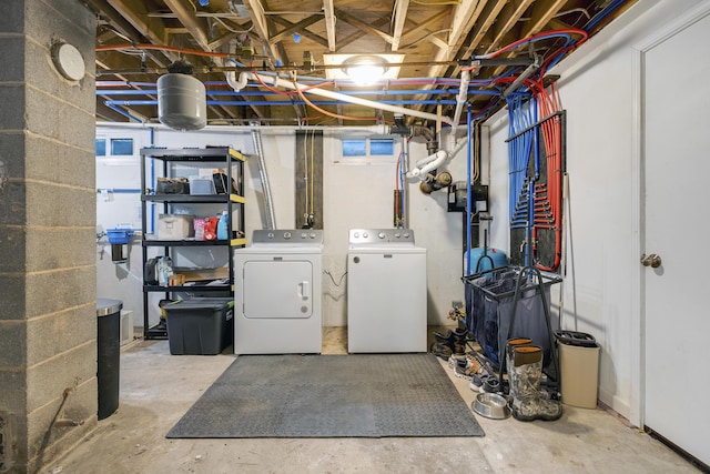 unfinished below grade area with independent washer and dryer