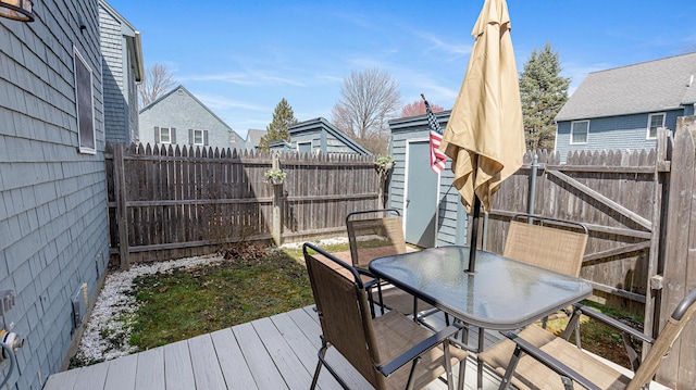8 Orchard Hills Pkwy Unit 8, Bangor, ME 04401 - wooden deck featuring a fenced backyard and outdoor dining space