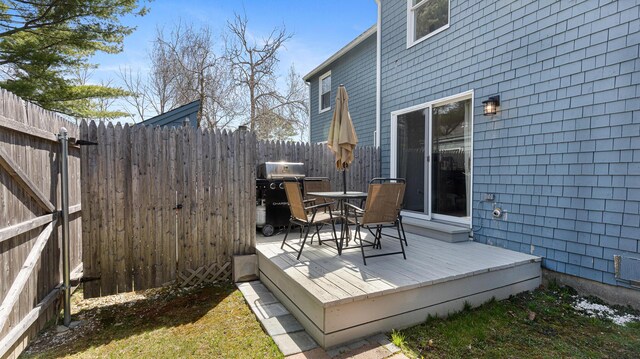 8 Orchard Hills Pkwy Unit 8, Bangor, ME 04401 - deck featuring fence, outdoor dining area, and grilling area
