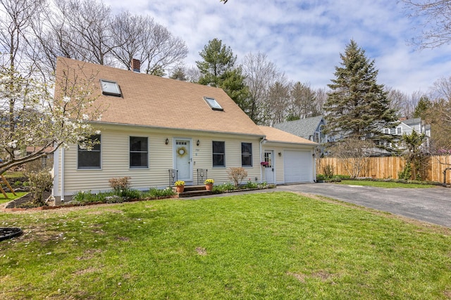 784 Ocean Ave, Portland, ME 04103 - cape cod house featuring asphalt driveway, an attached garage, a chimney, and a shingled roof