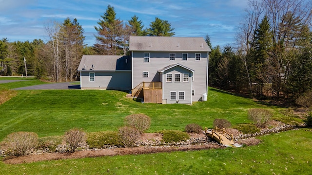 74 Town Farm Rd, Hampden, ME 04444 - back of house featuring stairs, a yard, and a deck