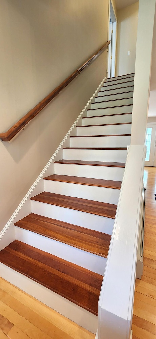 74 Town Farm Rd, Hampden, ME 04444 - staircase featuring wood-type flooring