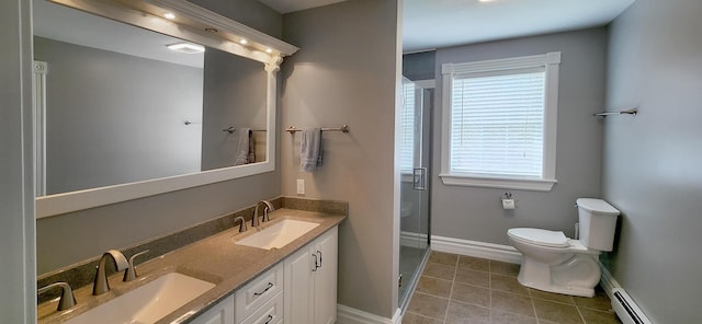 74 Town Farm Rd, Hampden, ME 04444 - full bathroom featuring a baseboard radiator, plenty of natural light, baseboards, and tile patterned floors