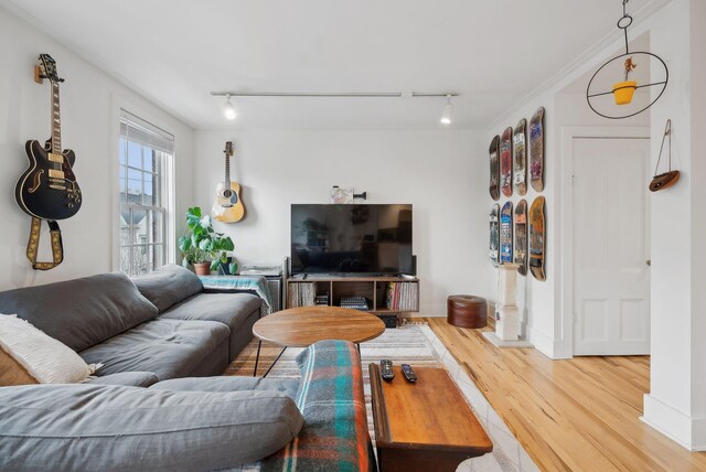 17 Pine St Unit 3, Portland, ME 04102 - living room with wood finished floors, rail lighting, and baseboards