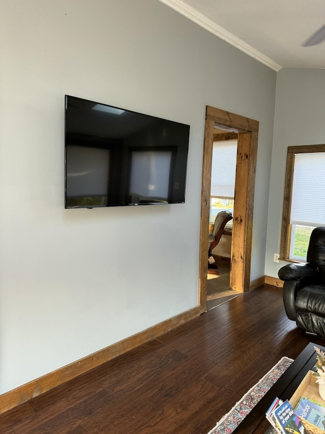 168 Guzzle Rd, Gouldsboro, ME 04607 - living area featuring baseboards, crown molding, and wood finished floors