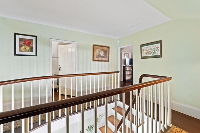 98 Main St, Winthrop, ME 04364 - hall with an upstairs landing, baseboards, and wood finished floors