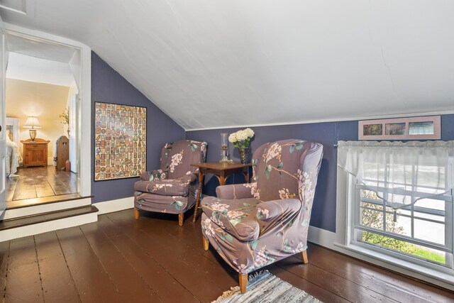 98 Main St, Winthrop, ME 04364 - sitting room with wood-type flooring and vaulted ceiling
