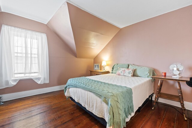 98 Main St, Winthrop, ME 04364 - bedroom featuring hardwood / wood-style floors, vaulted ceiling, and baseboards