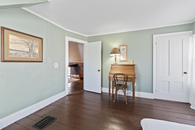98 Main St, Winthrop, ME 04364 - bedroom featuring ornamental molding, dark wood finished floors, and baseboards