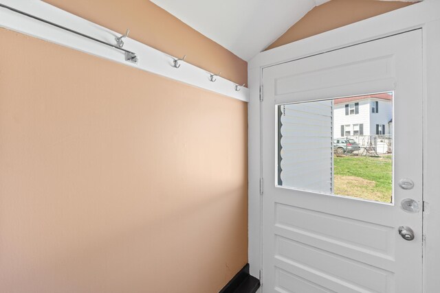 98 Main St, Winthrop, ME 04364 - doorway to outside featuring lofted ceiling