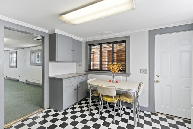 98 Main St, Winthrop, ME 04364 - dining area featuring tile patterned floors, baseboards, and ornamental molding