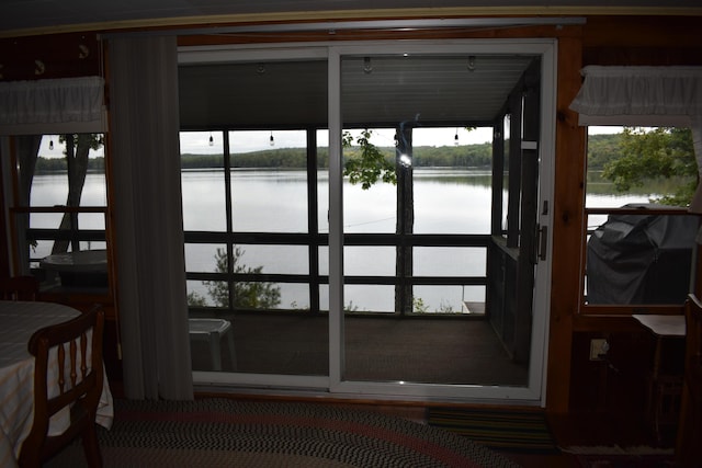 entryway with a water view and a healthy amount of sunlight
