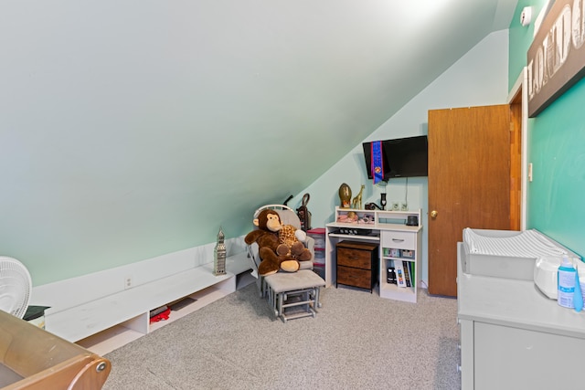 397 New Bridge Rd, Acton, ME 04001 - game room featuring lofted ceiling and carpet flooring