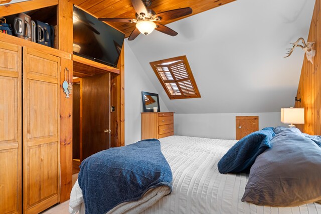 397 New Bridge Rd, Acton, ME 04001 - bedroom with vaulted ceiling and a ceiling fan