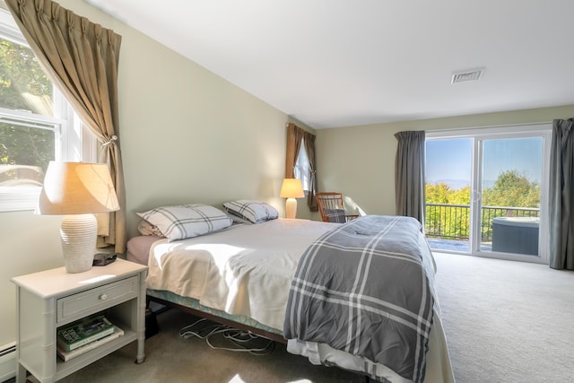 48 White Mountain Way, Bridgton, ME 04009 - carpeted bedroom featuring access to outside, multiple windows, and baseboard heating