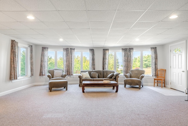 48 White Mountain Way, Bridgton, ME 04009 - living area featuring baseboards, carpet floors, recessed lighting, and a paneled ceiling