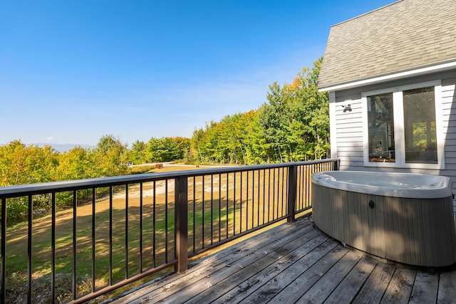 48 White Mountain Way, Bridgton, ME 04009 - wooden deck featuring a hot tub