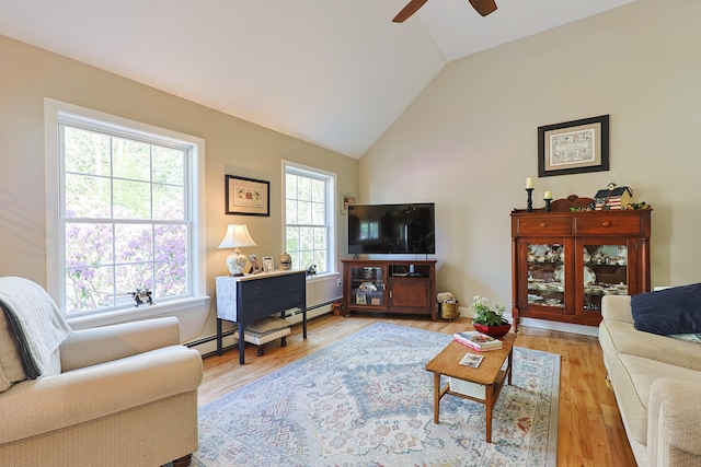 8 Codys Way, Bridgton, ME 04009 - living area featuring ceiling fan, vaulted ceiling, and light wood finished floors