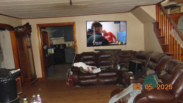 20 Morgan St, Lincoln, ME 04457 - living room with stairs and wood finished floors