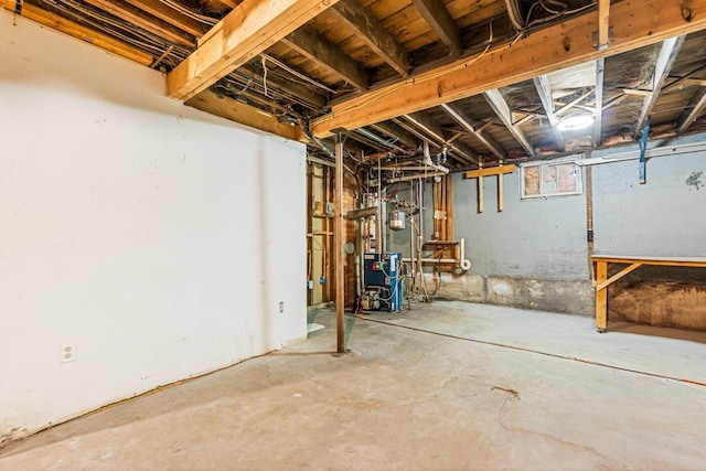 unfinished basement with a heating unit