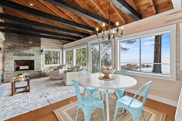 79 Snug Harbor Rd, Standish, ME 04084 - sunroom / solarium with a chandelier, a water view, and healthy amount of natural light
