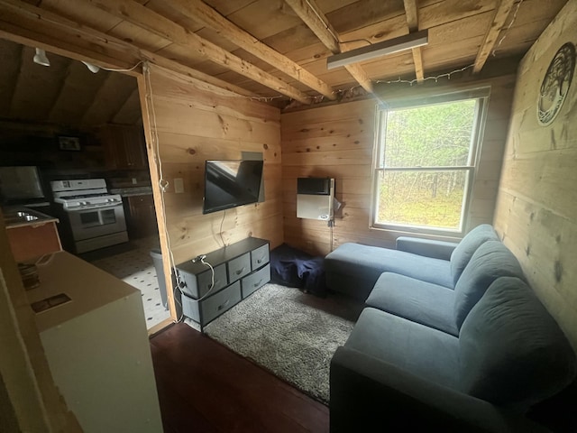 51 Pond Rd, Bradford, ME 04410 - living area with wooden walls and dark wood-style flooring