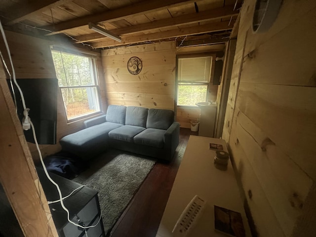 51 Pond Rd, Bradford, ME 04410 - living area with wood walls, plenty of natural light, and wood finished floors