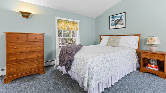 196 Eaton Ridge Dr, Holden, ME 04429 - bedroom with carpet flooring, a baseboard radiator, and lofted ceiling