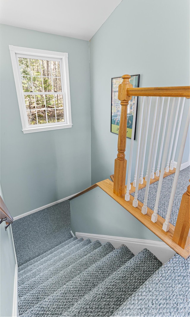 196 Eaton Ridge Dr, Holden, ME 04429 - stairway featuring carpet flooring and baseboards