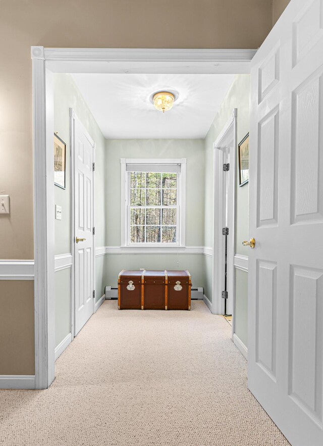 196 Eaton Ridge Dr, Holden, ME 04429 - mudroom with carpet floors, a baseboard heating unit, and baseboards