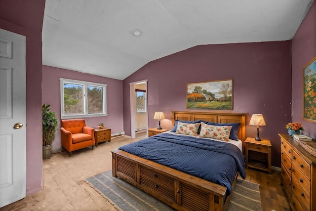 20 Crystal Spring Ln, Rome, ME 04963 - bedroom with lofted ceiling, a baseboard heating unit, and baseboards