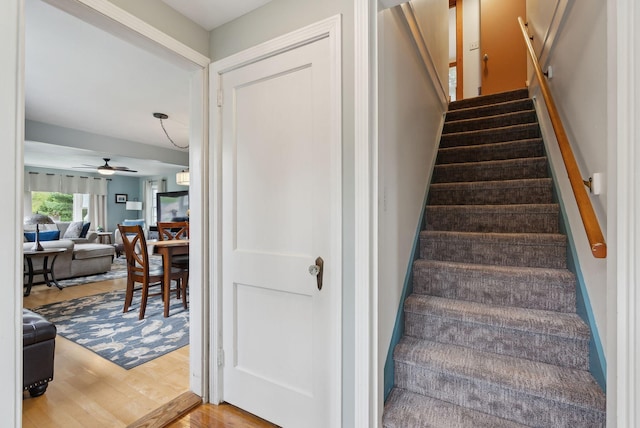 24 Ross Rd, Kennebunk, ME 04043 - stairs with wood finished floors and ceiling fan