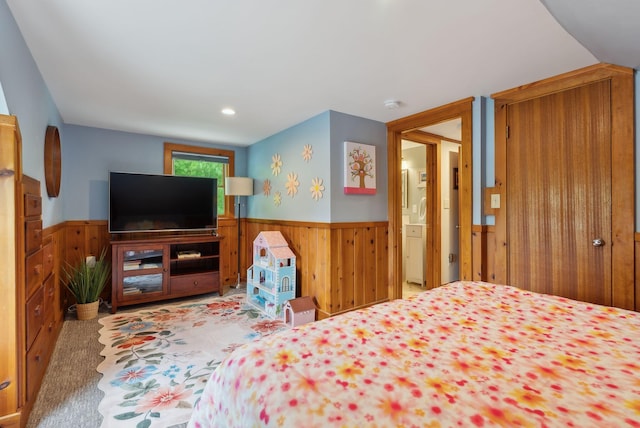 24 Ross Rd, Kennebunk, ME 04043 - bedroom featuring wainscoting, wood walls, and recessed lighting
