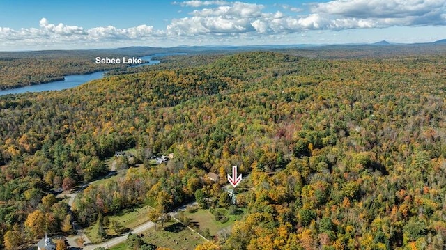 753 Sebec Village Rd, Sebec, ME 04481 - aerial overview of property's location with a forest and a water and mountain view