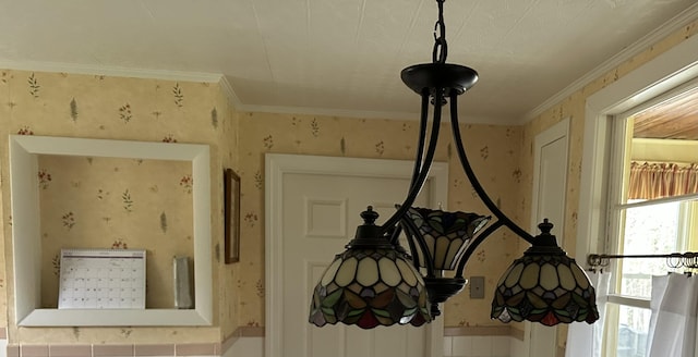 753 Sebec Village Rd, Sebec, ME 04481 - detailed view of ornamental molding and wallpapered walls