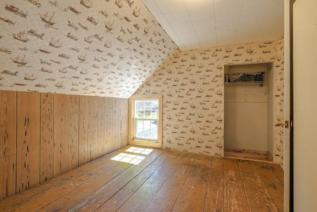 additional living space with vaulted ceiling and wood-type flooring