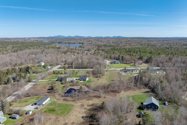 aerial view with a view of trees and a mountain view