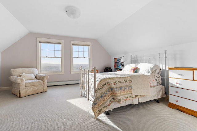 83 Barrett Hill Rd, Hope, ME 04847 - bedroom featuring lofted ceiling, a baseboard heating unit, carpet floors, and baseboards