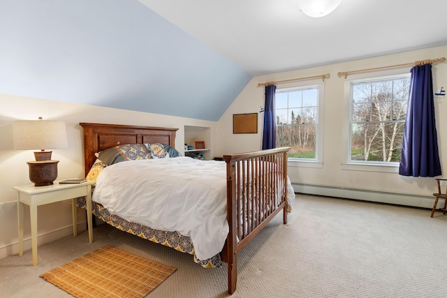 83 Barrett Hill Rd, Hope, ME 04847 - carpeted bedroom featuring a baseboard heating unit and vaulted ceiling