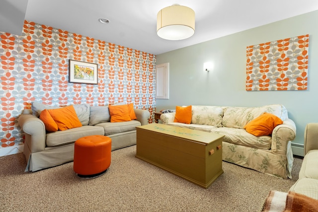 83 Barrett Hill Rd, Hope, ME 04847 - living room featuring a baseboard heating unit and wallpapered walls