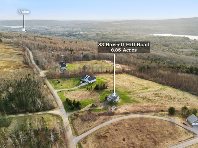 83 Barrett Hill Rd, Hope, ME 04847 - aerial view of property's location featuring rural landscape