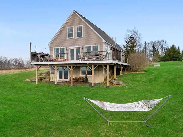 83 Barrett Hill Rd, Hope, ME 04847 - back of property featuring a deck and a lawn